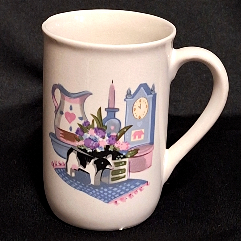 Vintage Ceramic Coffee Cup~Country Charm~Farmhouse~Rustic~Cow~Korea~80/90s